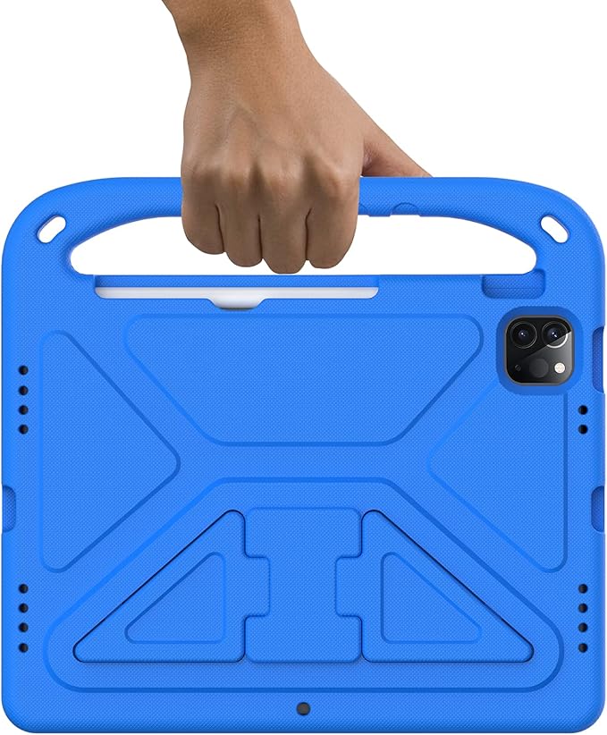 Dteck Kids Case for iPad Air 11 M2 (2024) iPad Pro 11 M4 (2024) with Pencil Holder Shockproof Rugged Protective Handle Stand EVA Foam Case Blue