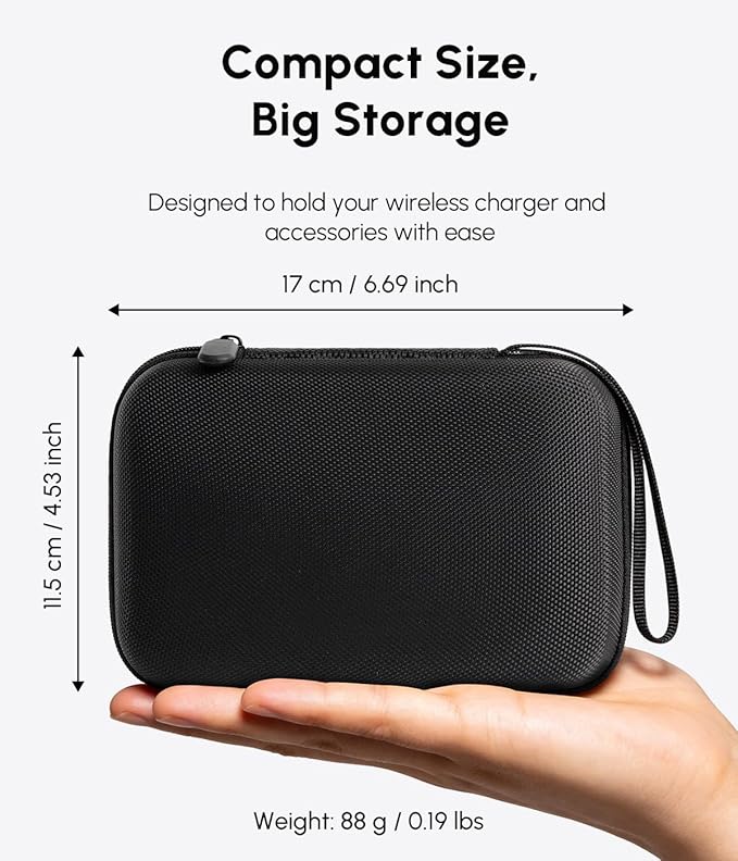 Portable Charger Case Compatible with Hicober 3 in 1 Wireless Charging Station 1680D Oxford Charger Organizer Travel Case for Foldable Charging Pad Adapter and Cable - Matte Black