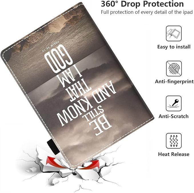 Case for Amazon Kindle Fire HD 10 &amp 10 Plus Tablet 10.1 (13th/11th Generation 2023/2021 Release) PU Leather Folio Case with Smart Auto Wake/Sleep Christian Quotes Bible Verse Psalm 46:10