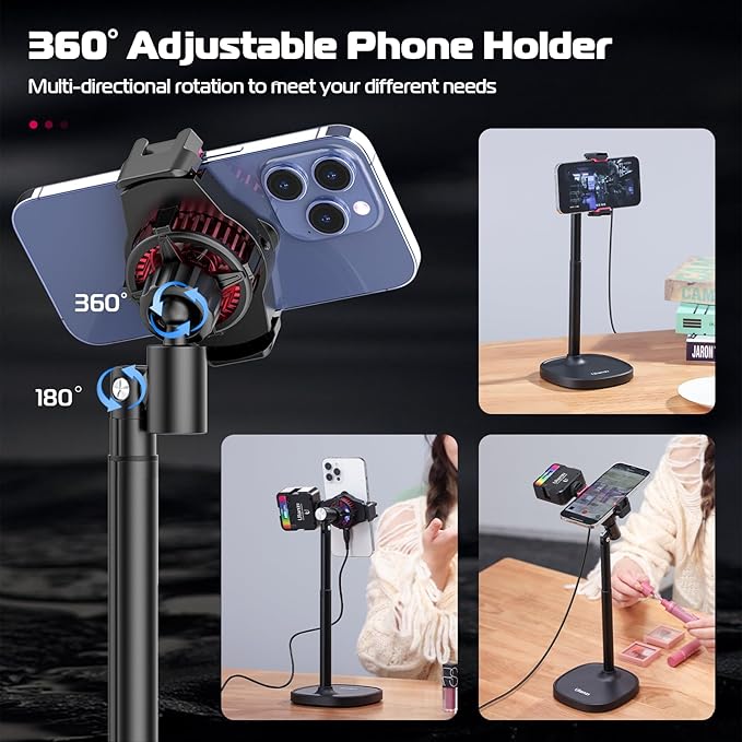 ULANZI SK-06 Cell Phone Stand with Phone Cooler Desktop Phone Live Streaming Solution with Phone Cooling Fan Height Adjustable Phone Cooler Stand Compatible with All Mobile Phones iPhone &amp Andr