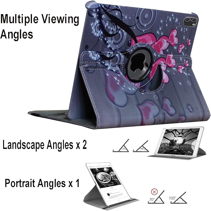 Case for iPad Air 11” M3 2025/Air 11” M2 2024/10.9 inch Air 5 2022/Air 4 2020 Rotating Stand Smart Magnetic Cover Air 5th/4th Generation A2902 A2903 A2588 A2589 A2316 A2324 (Heart Flower)