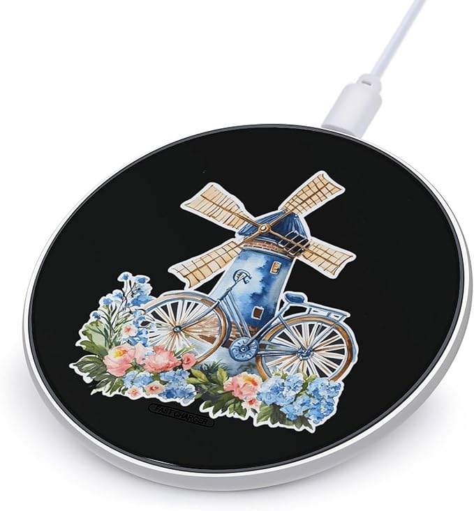Dutch Windmill Bike Flowers Phone Charger Magnetic Charging Pad Anti-Slip with USB Cable