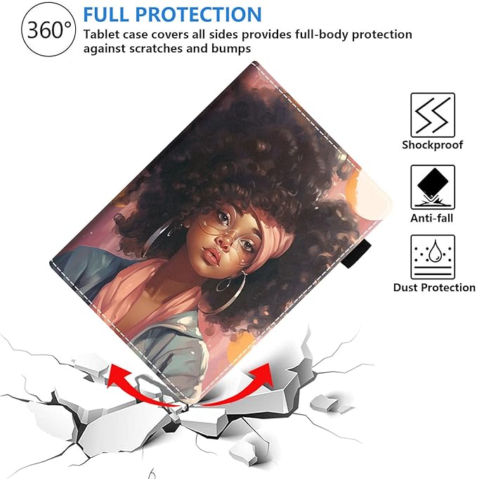 Case for All-New Amazon Kindle Fire HD 10 &amp 10 Plus Tablet (13th/11th Generation 2023/2021 Release) 10.1 - Premium PU Leather Stand Cover with Smart Auto Wake African American Girl