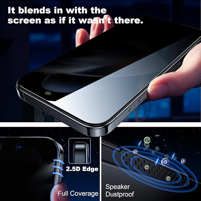 WSKEN for iPhone 15 Pro Max Privacy Screen Protector [Auto-Dust Removal] Full Coverage Screen 2.5D Edge 28 Degree 10s HD Tempered Glass Film with Dust Clean Installing House 2023 5G 6.7inch - 4 Pack