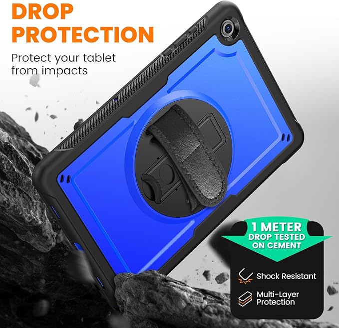 Case for Samsung Galaxy Tab A11 Plus/A9 Plus Galaxy Tab A11+/A9+ 11 Inch 2025/2023 with Screen Protector 360 Rotating Hand Strap&ampStand Shoulder Strap Pencil Holder Blue
