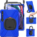 BRAECN Case for Galaxy Tab S10+/S9 FE+/S9+/S8+/S7 FE/S7+ 12.4 Inch SM-X820/X810/X800 Rugged Silicone Cover with Screen Protector Kickstand Shoulder Strap S Pen Holder for Galaxy Tab S9 Plus Blue