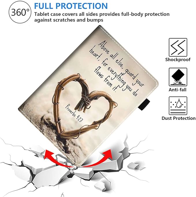 Case for Amazon Kindle Fire HD 8 &amp Fire HD 8 Plus Tablet (12th/10th Generation 2022/2020 Release) Premium PU Leather Stand Cover with Smart Auto Wake Bible Verse Proverbs 4:23