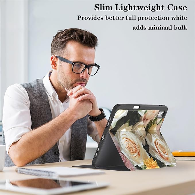 Supveco Case for iPad (A16) 11th Generation 11 inch (2025)iPad 10th Generation 10.9 inch (2022) with Pencil Holder-[Auto Wake/Sleep]Premium Folio Stand Case with Soft TPU Back Cover-Pink Rose