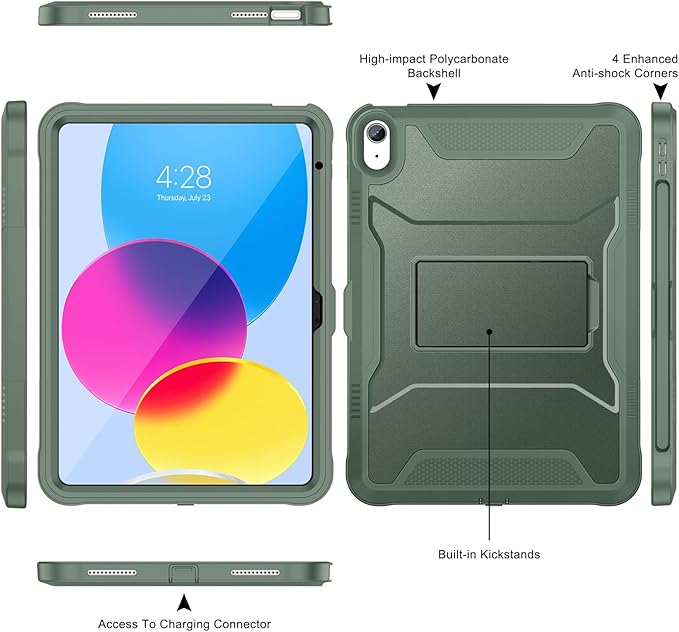 Soke Case for iPad (A16) 11th Generation 11-inch 2025 iPad 10th Generation 10.9-inch 2022 with Built-in Screen Protector and Kickstand Rugged Full Body Protective Cover - Calke Green