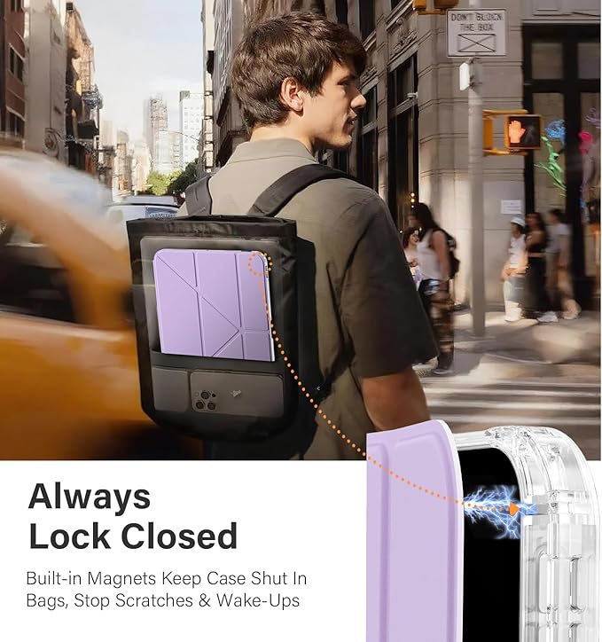 JKSML Case for iPad (A16) 11th/10th Gen with 8+ Viewing Angles DIY Detachable Sliding Cover Fully Clear Hard Back Shell Solid Y-fold Stand Pencil Holder for iPad 10.9 (2022)/ 11 (2025)-Purple-1