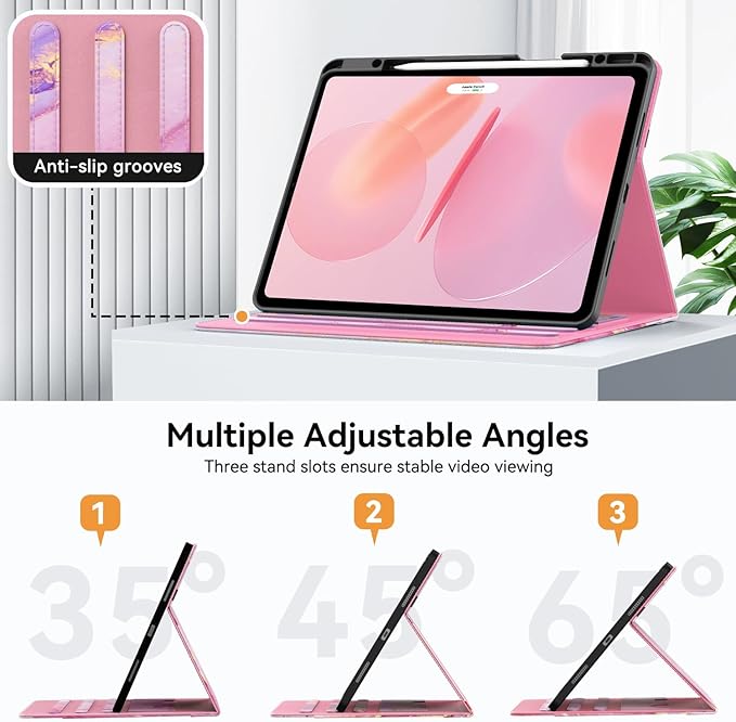 Case for New iPad Pro 12.9 inch 6th/5th/4th/3rd Generation 2022/2021/2020/2018 12.9'' ipad Pro Leather Folio Protective Cover 6/5/4/3 Gen with Pencil Holder Auto Wake/Sleep Marble Pink