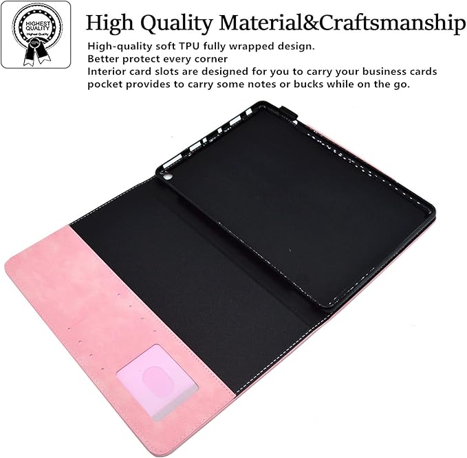 Folio Case for Amazon Kindle Fire HD 8/Fire HD 8 Plus (12th/10th Generation 2024/2022/2020) 8 UUcovers PU Leather Magnetic Smart Cover with Stand/Pencil Holder/Pockets [Auto Sleep/Wake] Pink