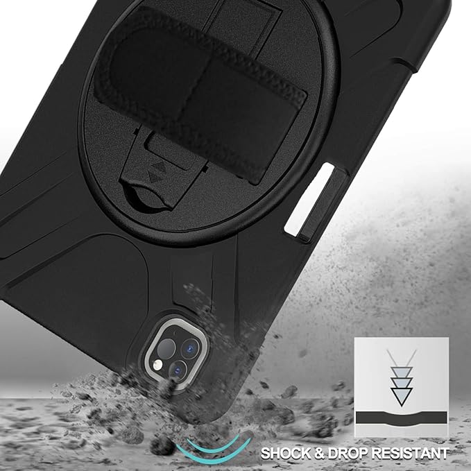 ProCase iPad Pro 11 inch Case 2021 2020 2018 with Apple Pencil Holder Rugged Heavy Duty 360 Rotating Kickstand Protective Cover with Shoulder Strap for iPad Pro 11” 3rd Gen / 2nd Gen / 1st Gen –Black