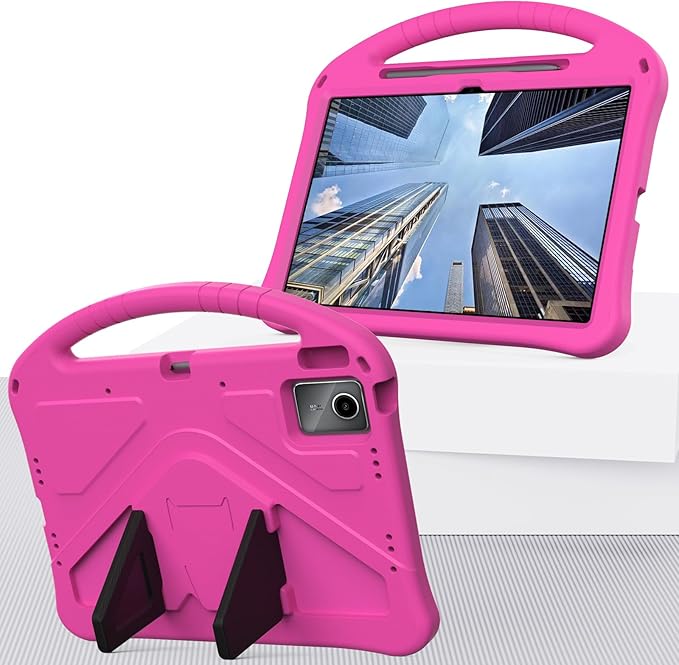 Compatible with Lenovo Idea Tab Plus 12.1 Inch 2025 TB-365FC Case for Kids - Durable Lightweight EVA Shockproof Protective Handle Stand Cover (Rose Red)