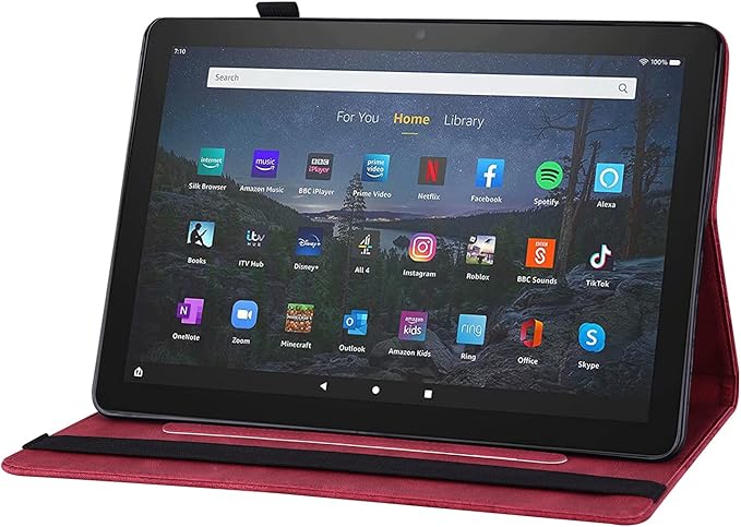 for Amazon Kindle Fire HD 10 &amp HD 10 Plus Case 13th/11th Generation 10.1 inch (2023/2021) Folio Stand Embossed PU Leather Wallet Cover with Pencil Holder/Card Pockes Red Flower Butterfly