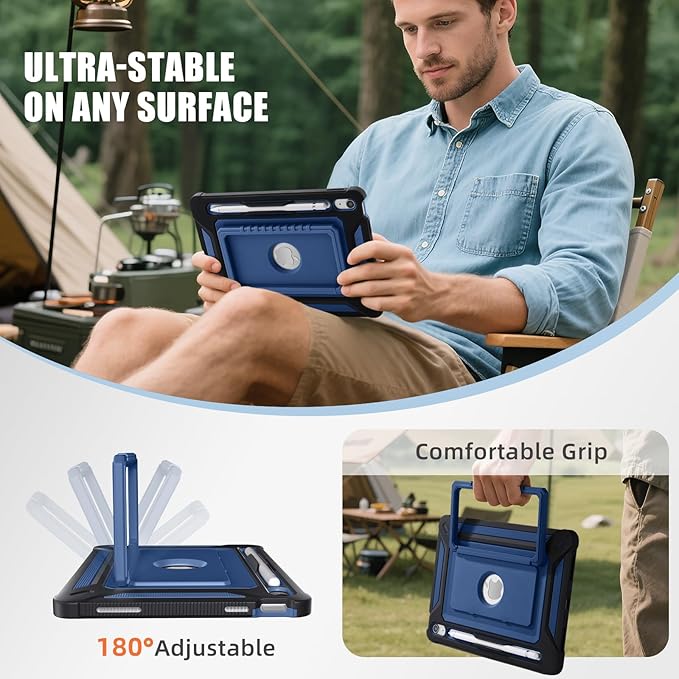 Akkerds for iPad A16 case 11th Generation 11 Inch 2025 - for iPad 10th Generation case 10.9 Inch 2022 with Pencil Holder - Screen Protector and Kickstand - Heavy Duty Rugged Protective Cover - Blue