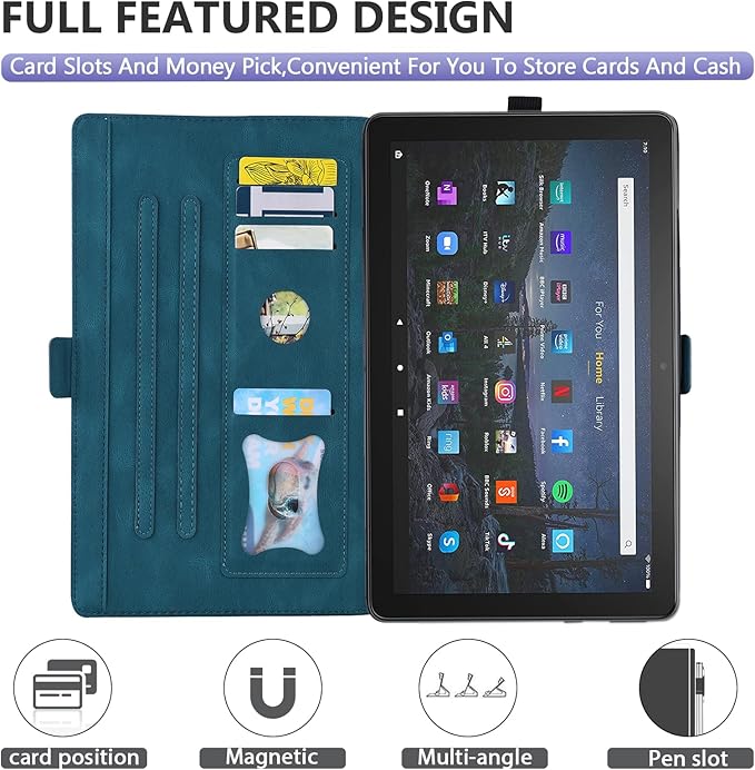 Dteck Case for All-New Amazon Fire HD 10 Tablet 13th Generation 2023 10.1 HD 10 &amp 10 Plus Tablet 11th Generation 2021 CoverMulti-Angle Stand Slim Folio Shockproof Protective Wallet Case Blue