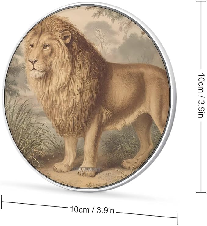 Vintage Lion in The Wild Fast Portable Charger 10W Funny Graphic Phone Charging Pad with USB Cable