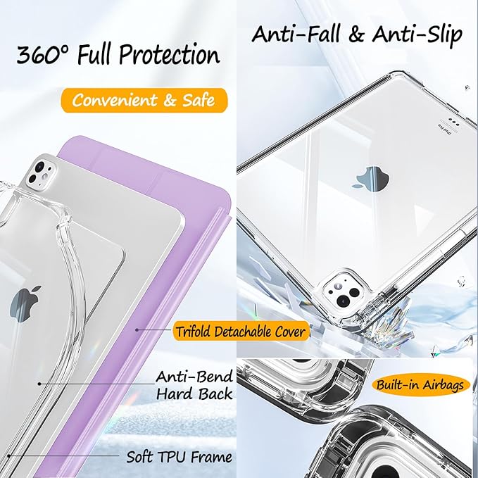 Case for iPad Pro 11 Inch 4th/3rd/2nd Generation (2022/2021/2020) with Pencil Holder Slide to Separate Auto Sleep/Wake Detachable Trifold Stand Slim Clear Cute Protective Leather Cover (Violet)