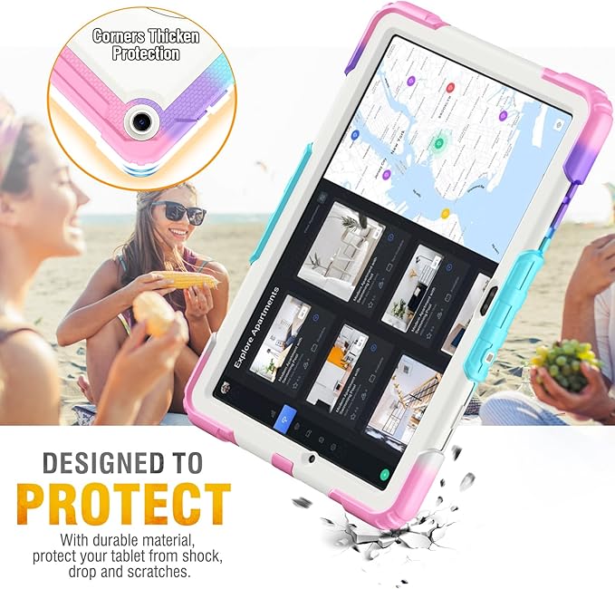 HXCASEAC Case for Samsung Galaxy Tab A11+ Plus Kids 11 Inch Protective with Screen Protector/Hand Strap/Pen Holder Sturdy Shockproof for Samsung A11 Plus Tablet Case Cute for Girls - Rainbow Pink