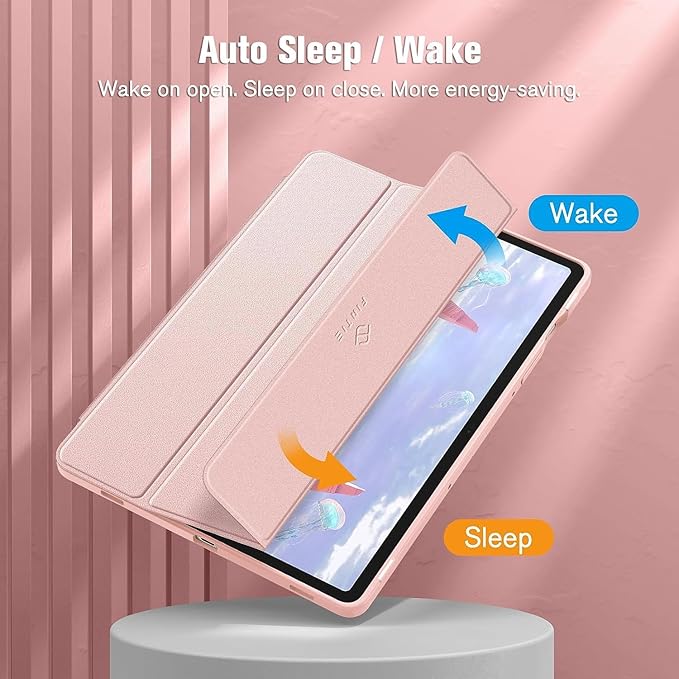 Case for Galaxy Tab S9 Ultra/S10 Ultra 14.6 Hard Crystal Clear Back Shell. Flexible Soft TPU Bumper with Pen Holder-Slim Folding Stand Folio Cover Fits Tab S9 Ultra/S10 Ultra Pink