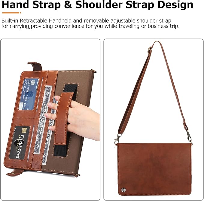 Dteck Case for Samsung Galaxy Tab S9 FE 10.9Galaxy Tab S9/S8/S7 Case 11PU Leather Business Stand Protective Cover with S Pen Holder Card Slots Shoulder Hand Strap Handbag Wallet CoverCoffee