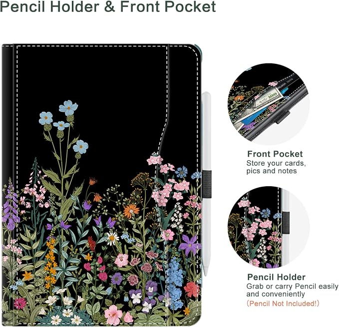 ipad 9th generation case, Black Flowers