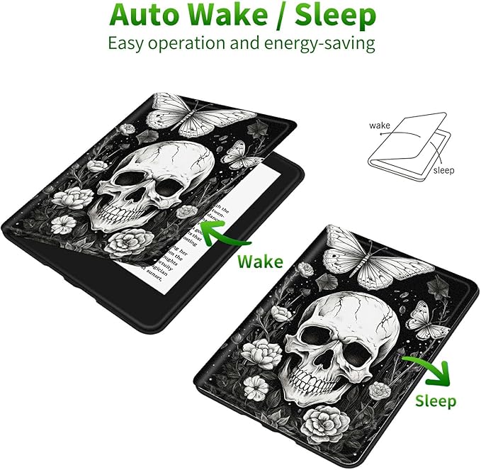 for Amazon Fire HD 10 (9th/7th/5th Generation 2019/2017/2015 Release) Tablet Case Multi-Angle Viewing Shockproof Smart Protective Case for Kindle Fire HD 10.1 Inch Butterfly Skull