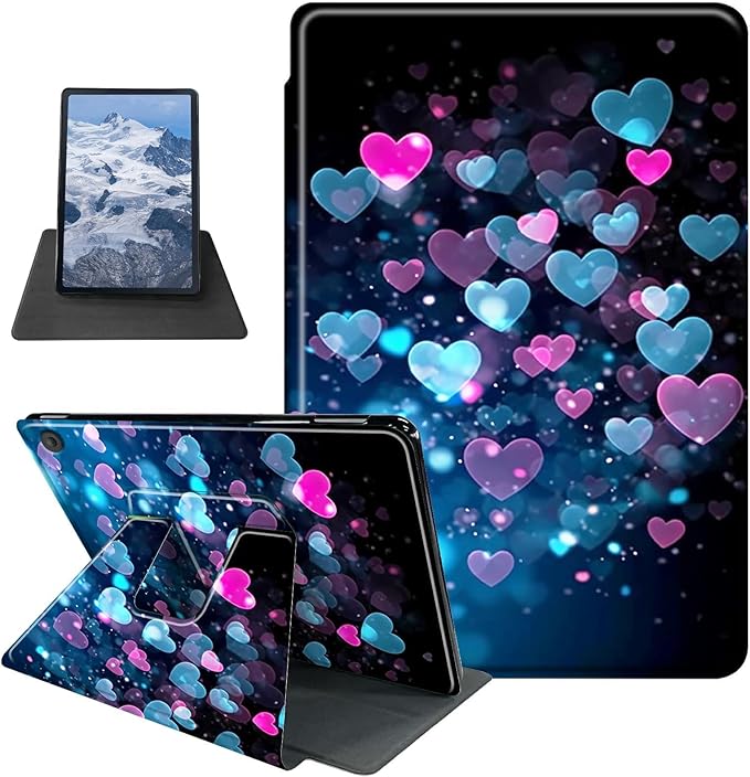 Case for Kindle Fire HD 8 Tablet (8th/7th/6th Generation 2018/2017/2016 Release) Colorful Heart Shape Theme 360 Degree Rotating Stand Protective Cover with Auto Sleep/Wake for HD 8 Tablet