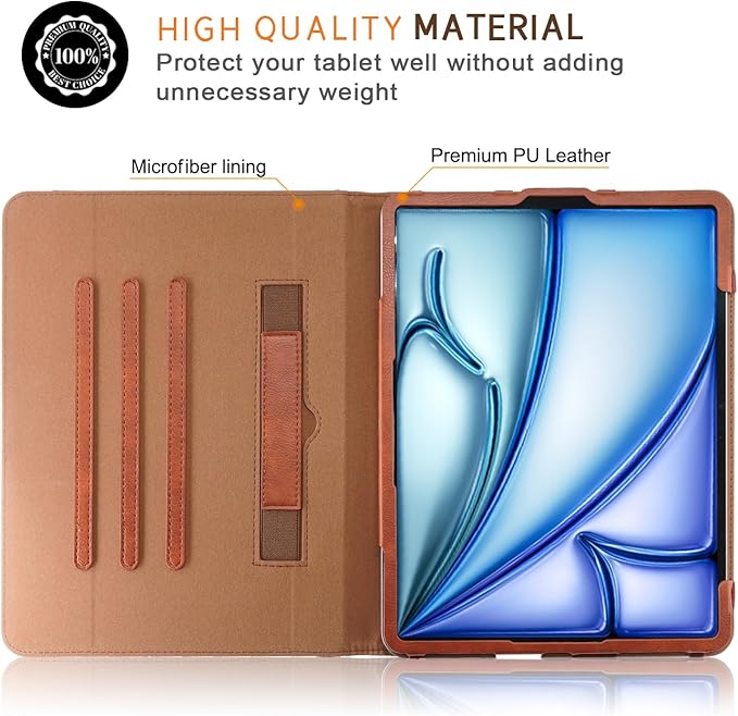 Case Compatible with Tablet iPad Pro 13 inch 7th Generation M4 2024iPad Air 13 inch M2 2024Cover 360° Rotating Stand PU Leather for iPad Pro 12.9 inch 6th/5th /4th/3rd GenBrown