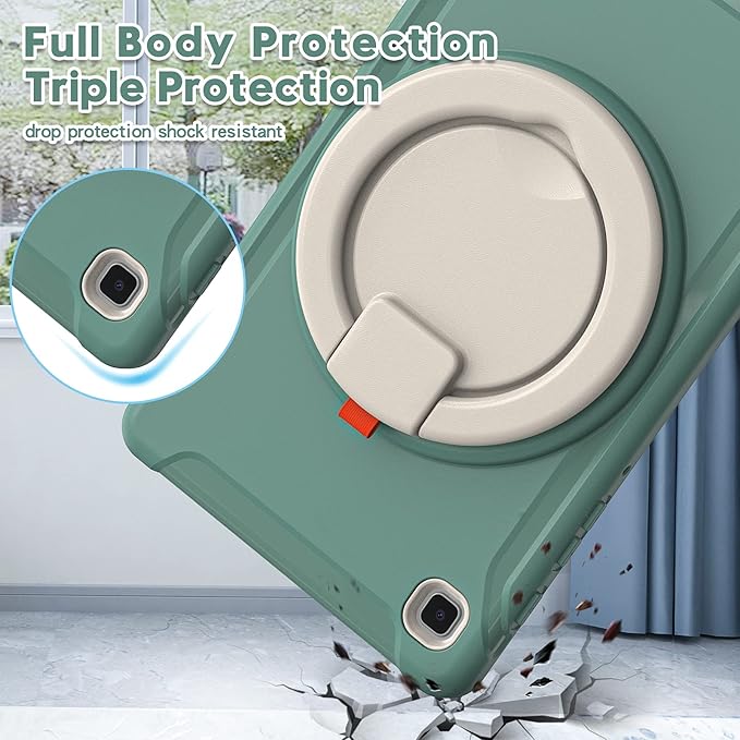 Shockproof Case for Samsung Galaxy Tab A7 Lite 8.7 Tablet Techcircle Rotating Stand Handle Heavy Duty Bumper Hybrid Cover Protective Case for Galaxy Tab A7 Lite (2021) SM-T220/T225 Dark Green