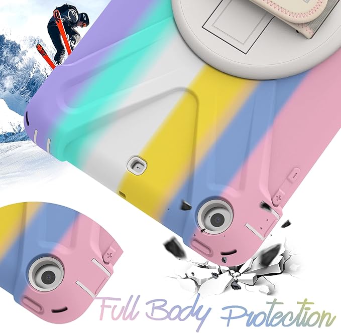 BATYUE Shockproof Case for iPad mini 1/2/3 (2012/2013/2014) - 360° Multi-Angle Stand (Portrait &amp Landscape) &amp Grip Multi-Scene for All Ages Colourful Pink