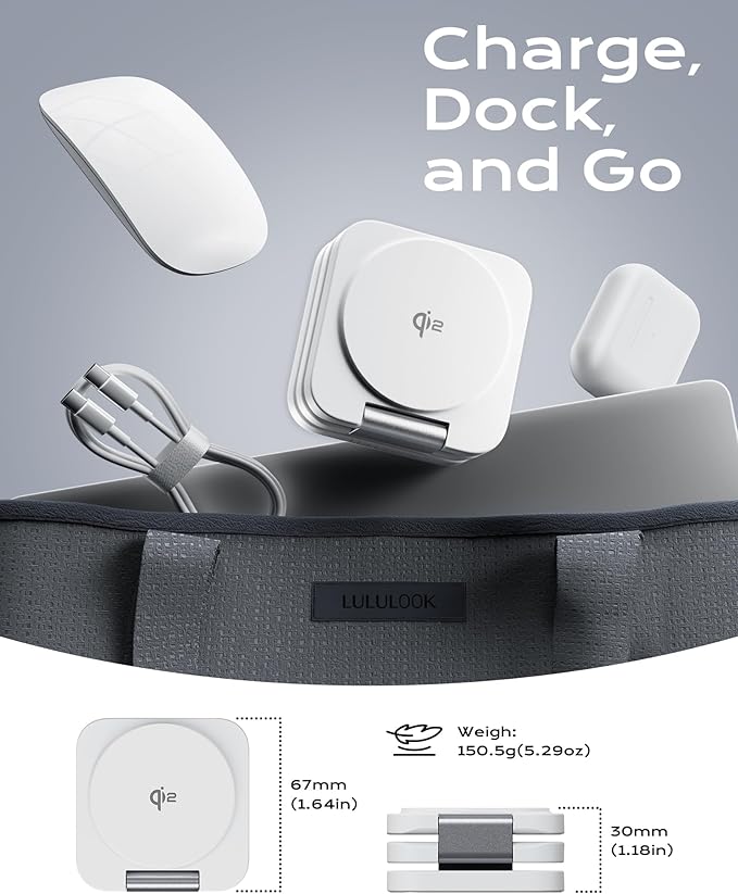 Qi2 Certified 3 in 1 Travel Charger MagSafe Compatible Upgraded Foldable Wireless Charger Stand Mag-Safe 3 in 1 Charging Station15W Fast Charging for iPhone 17/16/15/14/13/12 Apple Watch AirPods