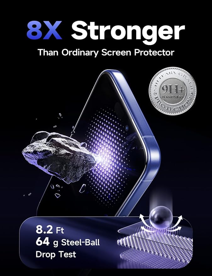 LISEN 2 Pack [Top 9H+ Hardness] Glass for iPhone 16/15 and iPhone 14 Pro Screen Protector Military Grade Shatterproof 8K HD Auto Dust-Elimination Bubble Free Tempered Glass with Ultra Fit Tray