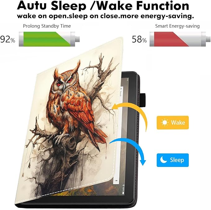Case for All-New Amazon Kindle Fire HD 10 &amp 10 Plus Tablet 10.1 (13th/11th Generation 2023/2021 Release) - PU Leather Folio Case with Smart Auto Wake/Sleep Owl