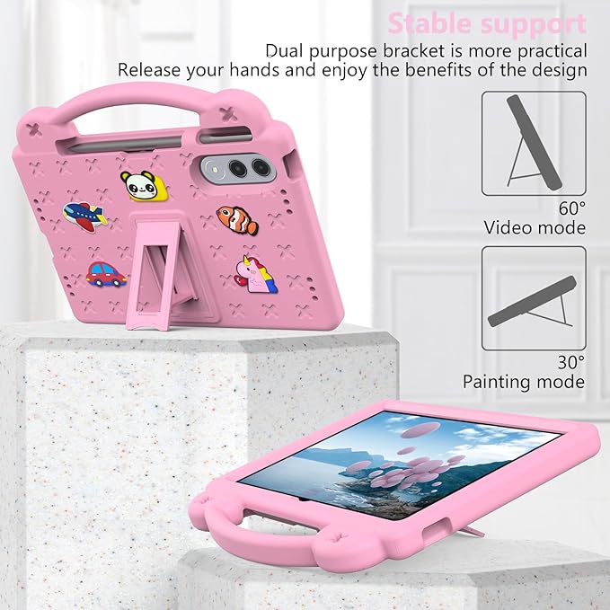 Compatible with Lenovo xiaoxin pad pro GT 11.1 inch TB-710FU (2025) Tablet Case Kids Friendly Universal Lightweight Shockproof Protective Case with Shoulder Strap &amp Stand Handle Pink