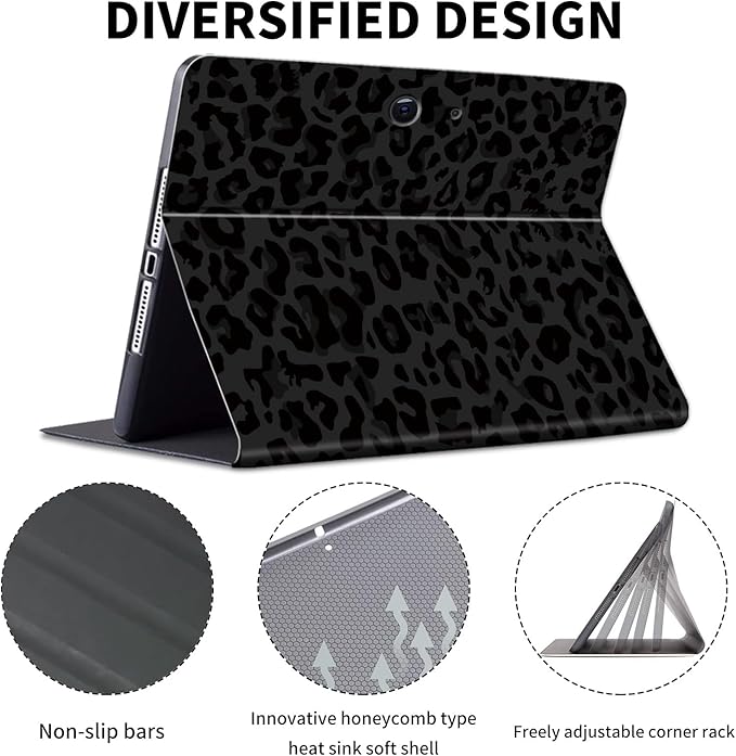 Case for Microsoft Surface Pro 11/10 / 9 13 InchPU Leather Cute Slim Folio Adjustable Stand Cover Case for Surface Pro 11th Edition AIBlack Green Leopard