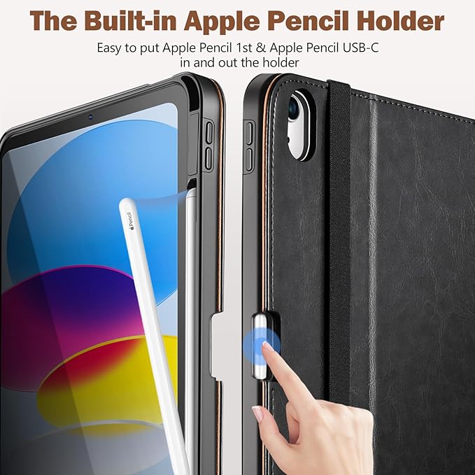 Akkerds Compatible for iPad (A16) 11th Generation Case 11 Inch 2025 for iPad 10th Generation Case 10.9 Inch 2022 with Pencil Holder Protective Leather Business Stand Cover Multiple Angles Black
