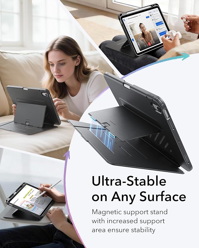 ESR for iPad Air 11 Inch Case M4/M3/M2 (2026/2025/2024) iPad Air 5th/4th Gen Case (2022/2020) Vertical Stand Cover Multi Stand Angles Ultra-Stable Cover with Pencil Holder Flip Series Black