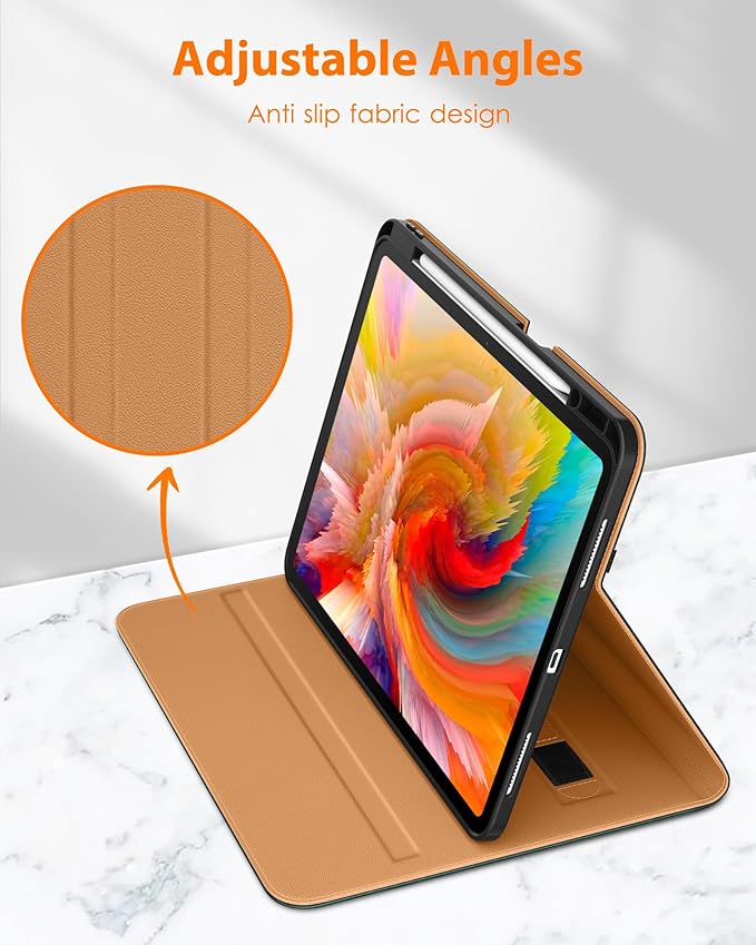 DTTO for iPad Pro 13 inch Case (M5/M4) 2025/2024 Premium Leather Business Folio Stand Cover with Pencil Holder-Auto Wake/Sleep &amp Multiple Viewing Angles Built in Hand Strap &amp Pocket Midnigh