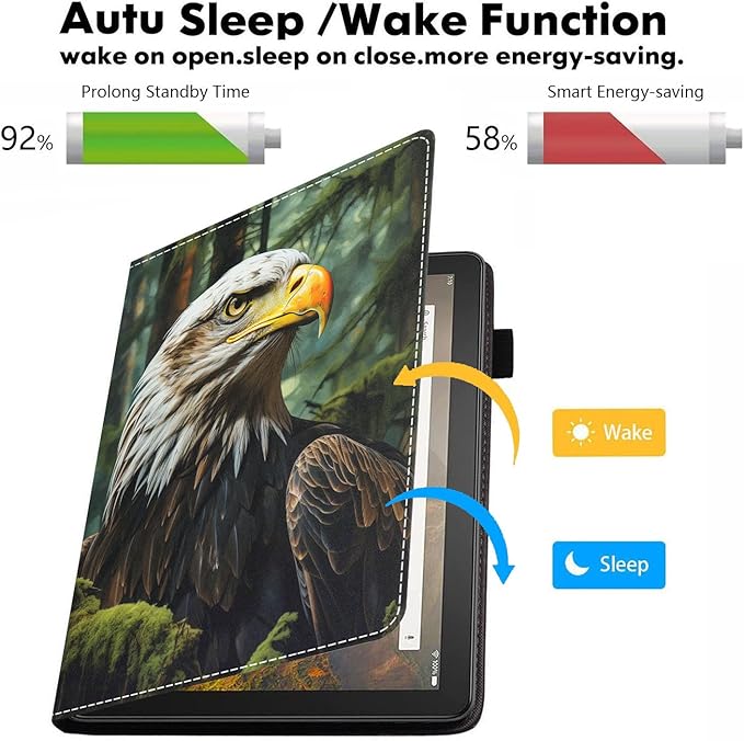 Case for All-New Amazon Kindle Fire HD 10 &amp 10 Plus Tablet 10.1 (13th/11th Generation 2023/2021 Release) - PU Leather Folio Case with Smart Auto Wake/Sleep Bald Eagle