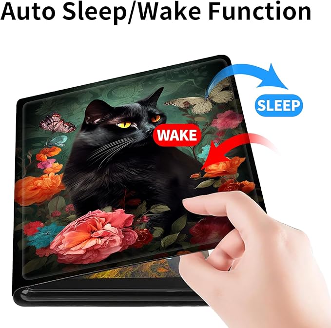 Case for All-New Amazon Fire HD 10 Tablet (13th Generation 2023 Release)Slim PU Leather Smart Cases Covers with Auto Wake/Sleep for Amazon Kindle Fire 10.1 inch TabletButterfly Black Cat Flowers