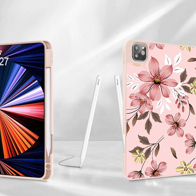 Mektron Case for M5/ M4 iPad Pro 11 inch 2025/2024 with Pencil Holder Compatible Models: A3357/A3358/A3359/A2836/A2837/A3006 Tablet Cover with Soft TPU Back CoverFloral C293