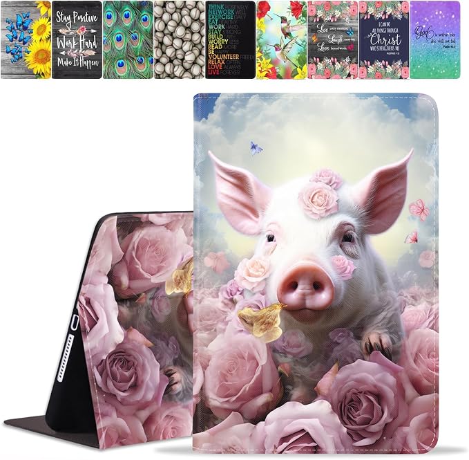 Cute Pig and Pink Rose