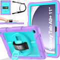 BMOUO for Samsung Galaxy Tab A9+/A9 Plus Case 11 2023 (SM-X210/X216/X218) Shockproof Galaxy Tab A9 Plus Case with Rotating Stand and Hand/Shoulder Strap Purple+Teal