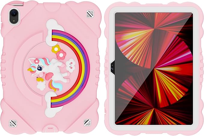 XZC Case for iPad (A16) 11th Generation 11 Inch 2025/ iPad 10th Generation 10.9 Inch 2022 Unicorn Heavy Duty Shockproof Rugged Cover with Built-in Stand/Strap (Pink)