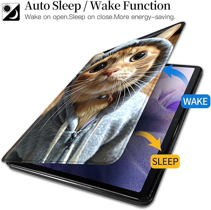 Case for Kindle Fire HD 8 Tablet (8th/7th/6th Generation 2018/2017/2016 Release) Big Eyes Cat Theme 360 Degree Rotating Stand Protective Cover with Auto Sleep/Wake for HD 8 Tablet