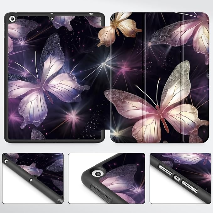 Mektron Designed Printed iPad 10.2 Case 9th Gen (2021)/ 8th Gen (2020)/ 7th Gen (2019) with Pencil Holder Slim Protective Case with Soft TPU Back Auto Wake/Sleep for iPad 10.2 Inch Butterfly