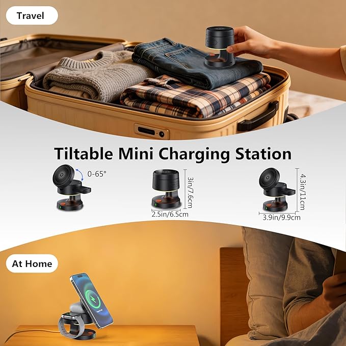 3-in-1 Wireless Charging Station Magnetic Charging Stand for iPhone air pods and Apple Watch Portable Fast Charger for Travel Home Office
