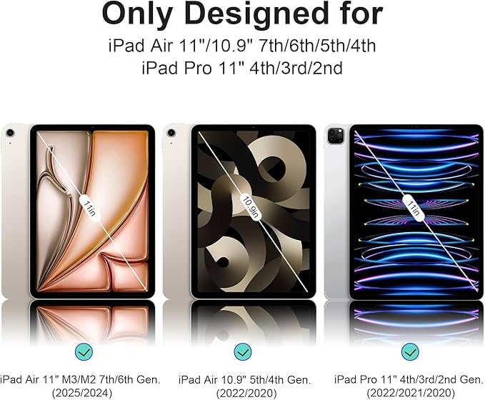 Case for iPad Air 11 M4/M3/M2 2026/2025/2024 iPad Air 10.9 5th/4th 2022/2020 iPad Pro 11 4th/3rd/2nd 2022/2021/2020 with Pencil Holder Vertical Stand Detachable Magnetic Lilac+White